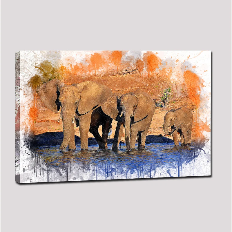Elephant Wall Decor African Elephant Painting Artwork Canvas