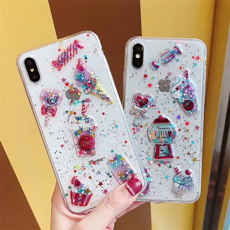 

Glitter Cute castle Candy Cupcake unicorn phone Case back Cover For iphone X XS Xr 6 6S plus 7 8 plus xs max coque fundas