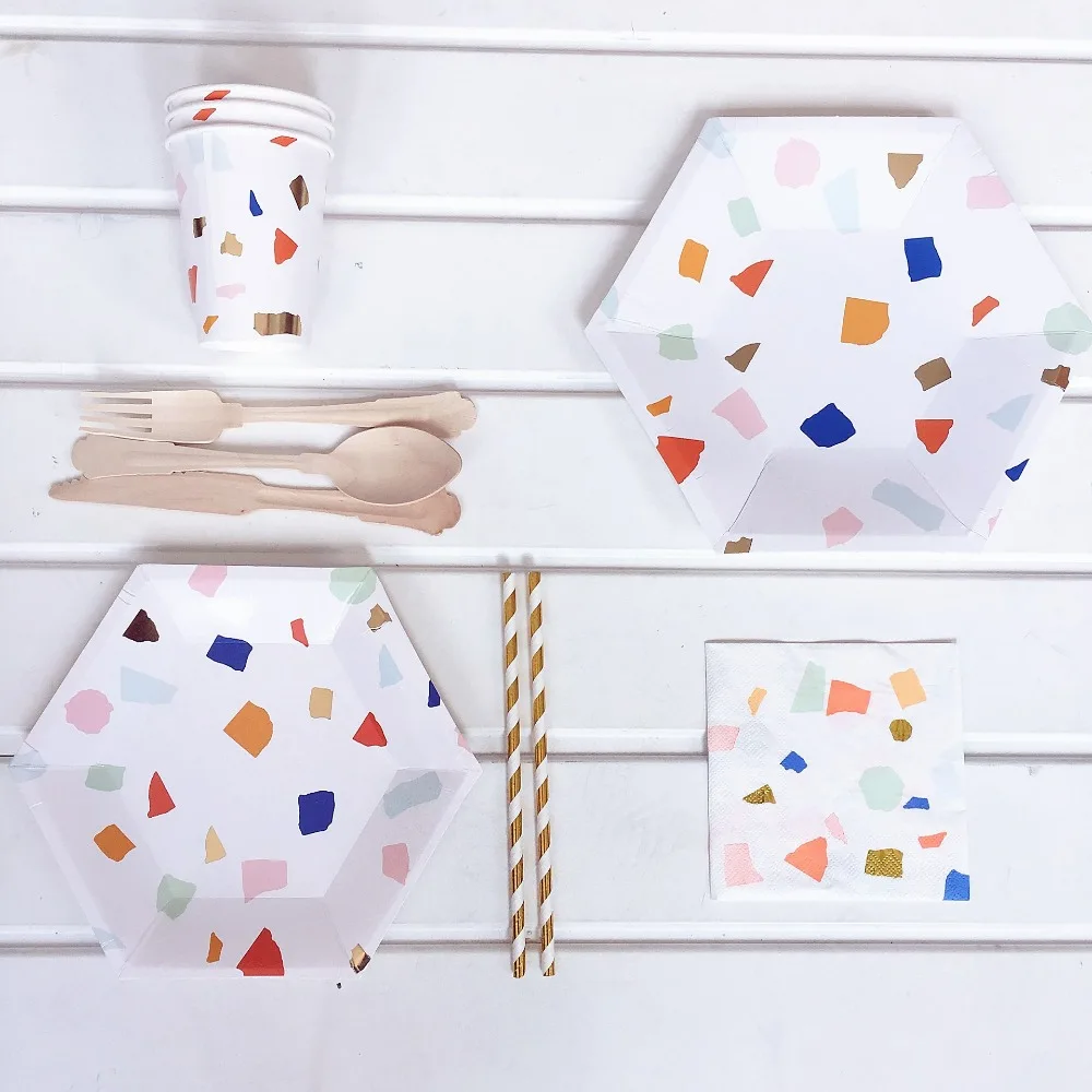 

Birthday Party Colorful Dot Disposable Tableware Set Party Paper Plate Cup Napkin Kids Baby Shower Happy Birthday Supplies