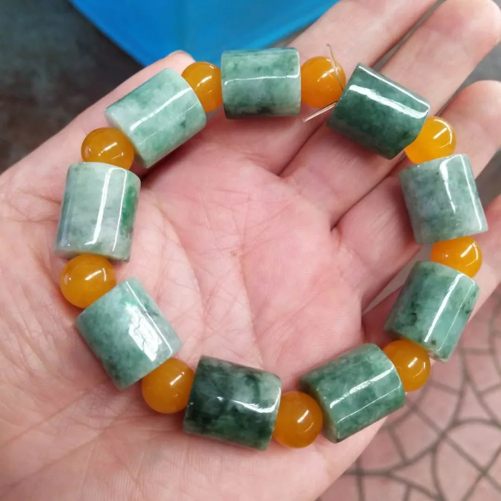Certified Natural A Sun Green Jadeite Jade Bead Beads Bangle Bracelet