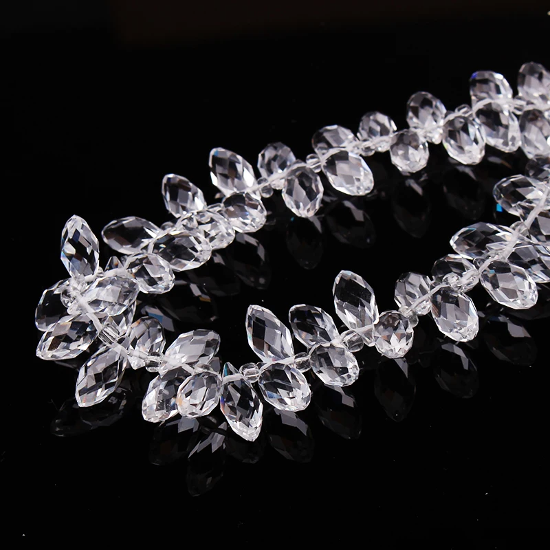 100pcs 6*12mm Clear Quartz Faceted Crystal Glass Teardrop Beads Crystal