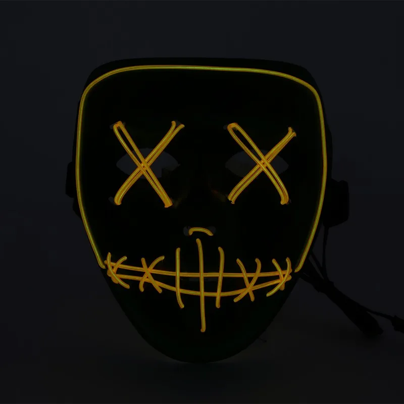 Светящаяся маска EL на Хэллоуин,, страшная гримаса, кровавая EL Wire, рождественские, вечерние, Клубные, бар, DJ, светящаяся маска для лица - Цвет: Yellow