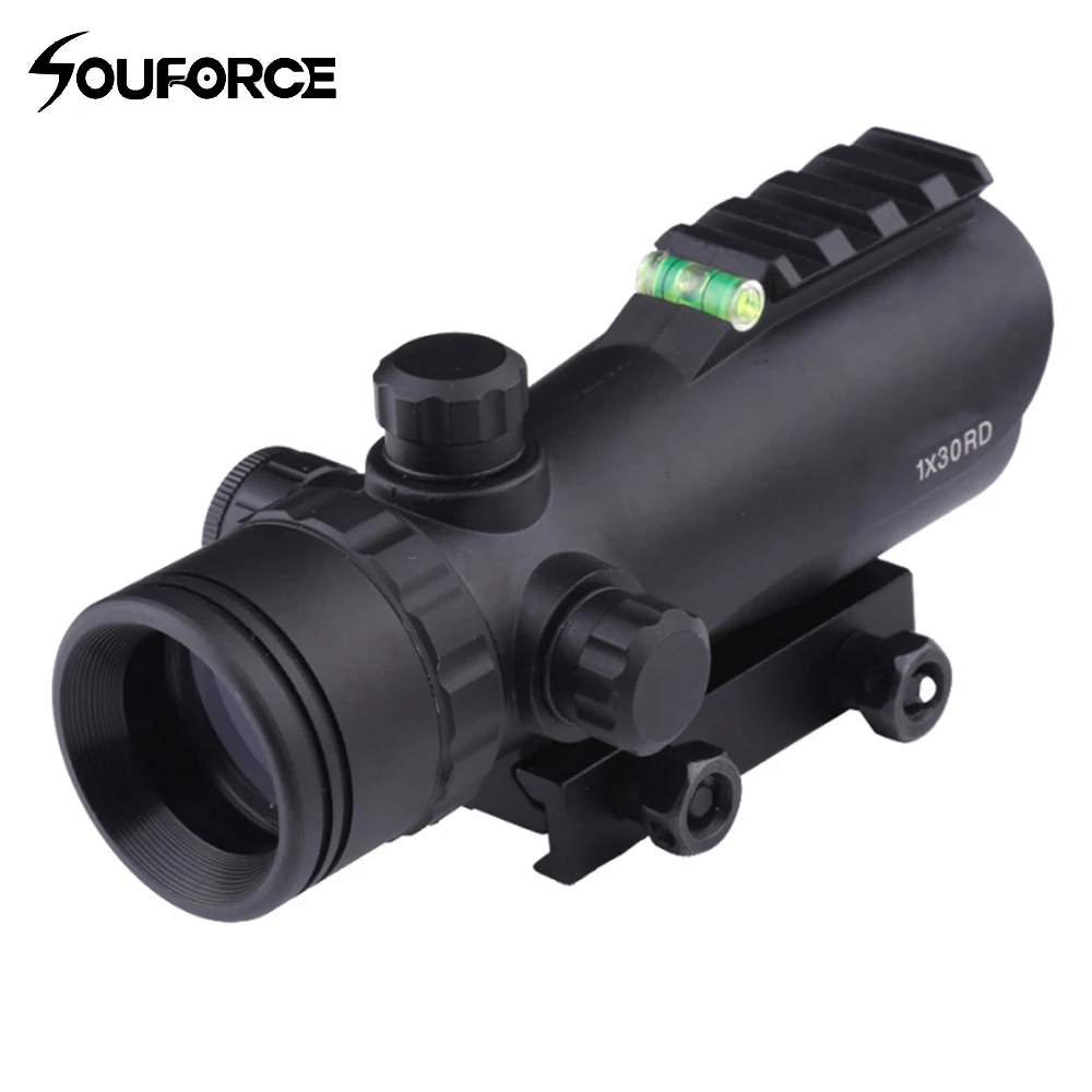 

Tactical Airsoft 1X30 Rifle Scope Adjustable Red Green Optical Sight With Spirit Bubble Level for Hunting Shooting