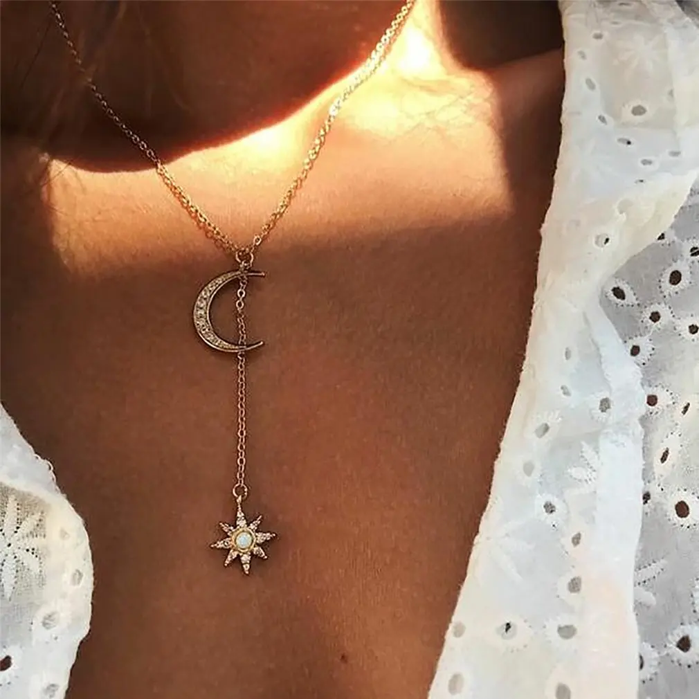 

Star Moon Lady Necklace Women Pendant Necklace Sweater Chain Clavicle Necklace Girl Gift Female Jewelry