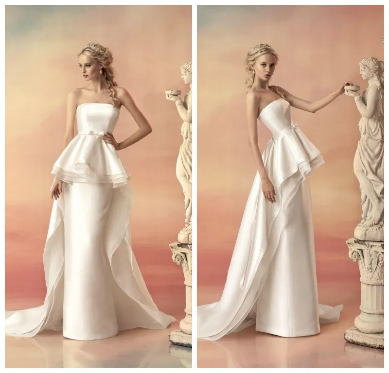 2015 Fall Winter Designer Wedding Dresses Strapless Tiered Peplum