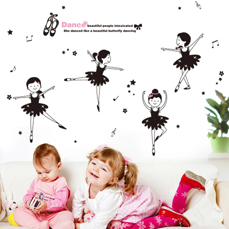 

Creative cartoon ballet girl wall stickers Vinyl DIY Ballet dance Wall Decals For Children's room kindergarten Decoration Murals