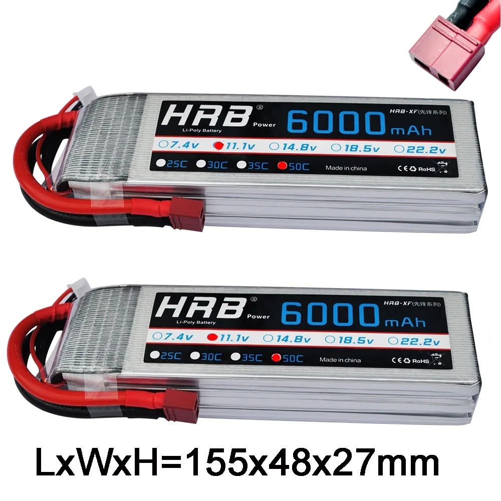 

2pcs HRB RC Lipo Battery 11.1V 6000mah 50C Max 100C For Traxxas 1/10 E-Revo Helicopter Airplane RC Model Drone Quadcopter