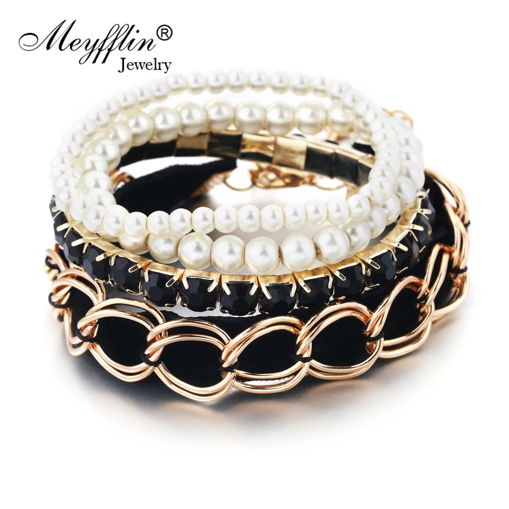 

Christmas Gifts Fashion Charm Bracelets & Bangles Simulated Pearl Multilayer Bracelet Femme for Women Accessories Pulseira