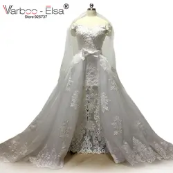 Платье Vestido De Casamento 2017 с плеча короткий рукав Кружево Аппликация Жемчуг Русалка Съемная юбка свадебное платье настоящие фотографии