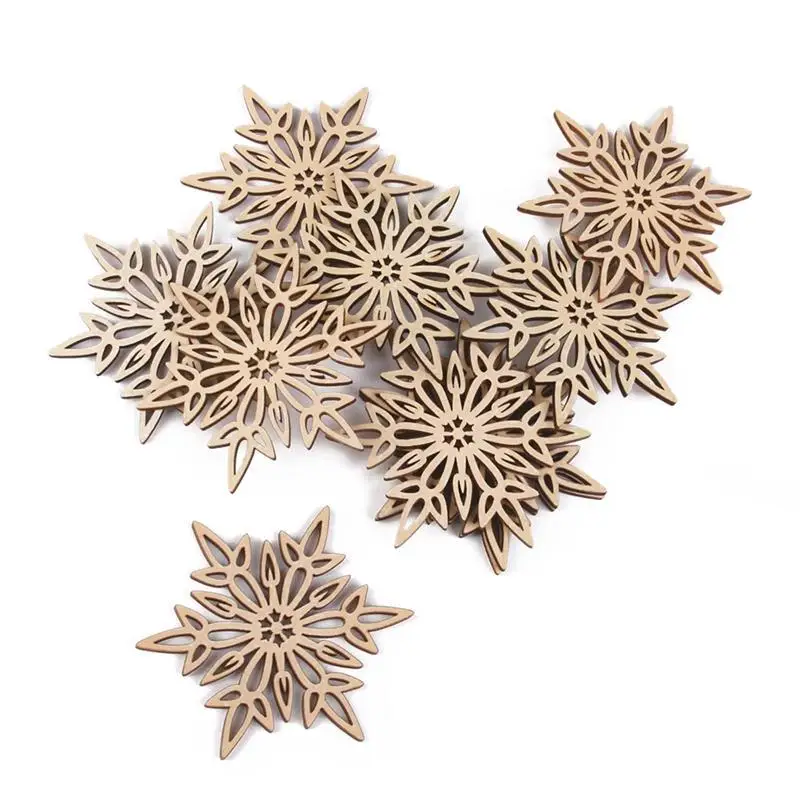 

10pcs Christmas Wooden Snowflake Pendant Decoration Embellishments with String Unfinished Wood Disc