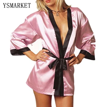 

black friday Women's Nightgown Satin Robes Belt Sleepwear Nightdress Kimono Robe Short Bathrobe Kimono Bridal Bath Robe 2018