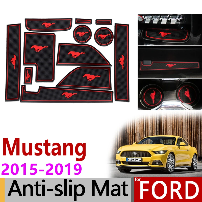 For Ford Mustang 2015 Car Non-slip Interior Door Slot Pad Rubber Cup Holder Mat