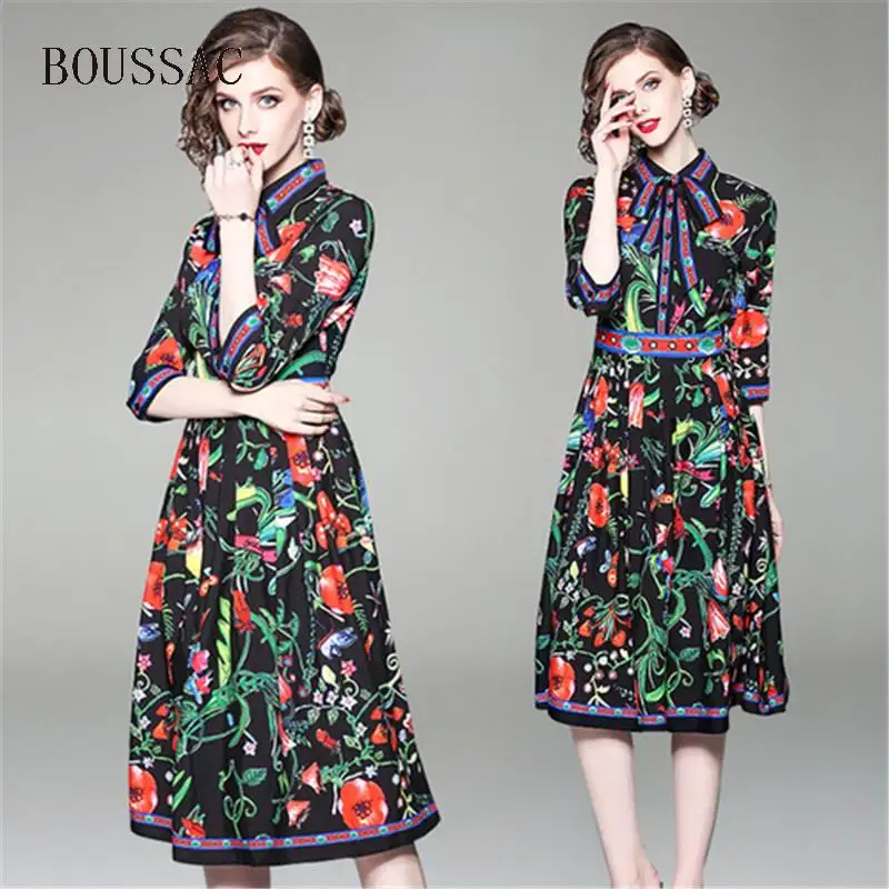 

Floral Print Smock Dress Turn-down collarWomen Flounce Sleeve High Waist Short Dress 2019 Spring summer Office Party Midi Dress