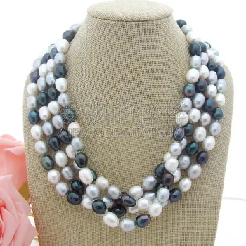 

N050105 20'' 4Strands Multi Color Rice Pearl Necklace
