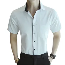 Новинка года для мужчин Повседневная рубашка тонкий Хлопковое платье рубашка Большой размеры короткий рукав черный твил дышащая