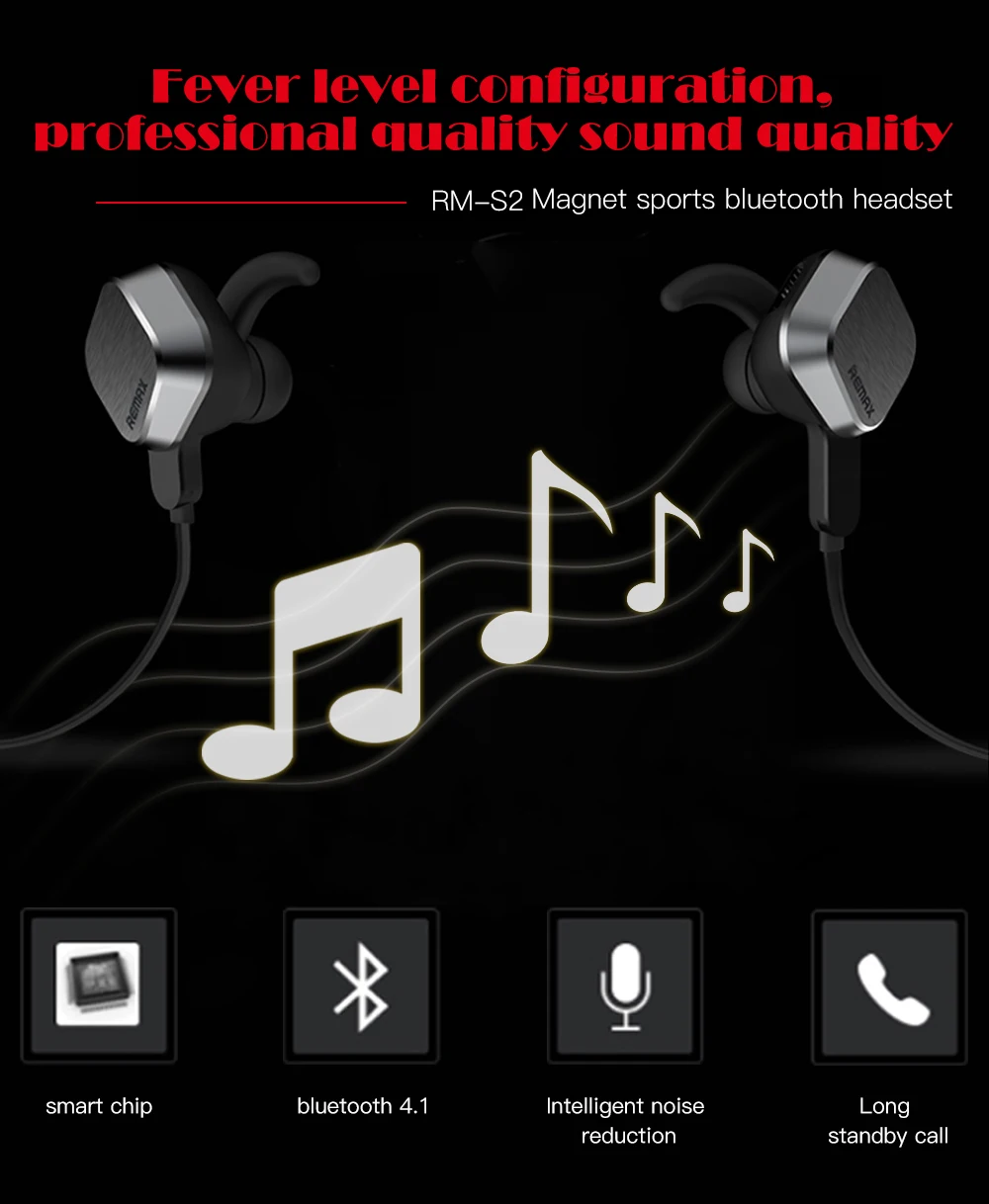 Remax S2 Wireless Magnetic Sports Earphone Bluetooth 4.2 Stereo Sound Headphone (1)