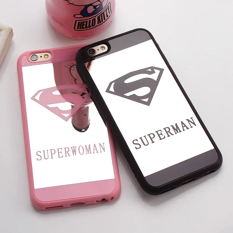 Luxury Superman Superwoman Mirror Surface TPU Case For iPhone 6s 6 Plus 5 5s SE Chrome Back Cover Phone Cases Coque Fundas