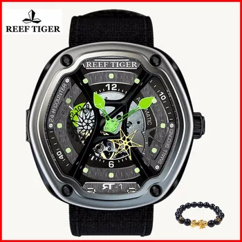

2019 Reef Tiger Official Mens Luxury Brand Watches Men Super Luminous Nylon Strap Automatic Waterproof Military Sport Watch+gift