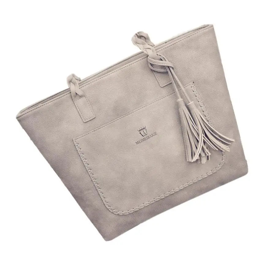 2016 New women Leather Tassel hanging handbag shoulder bag ladies fashionLarge capacity travel ...