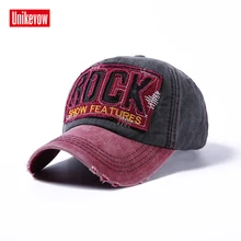 Unikevow Snapback Baseball Cap Letter Patch Vintage Washed Cotton Hat For Men Women Rugged Gorras Adjustable