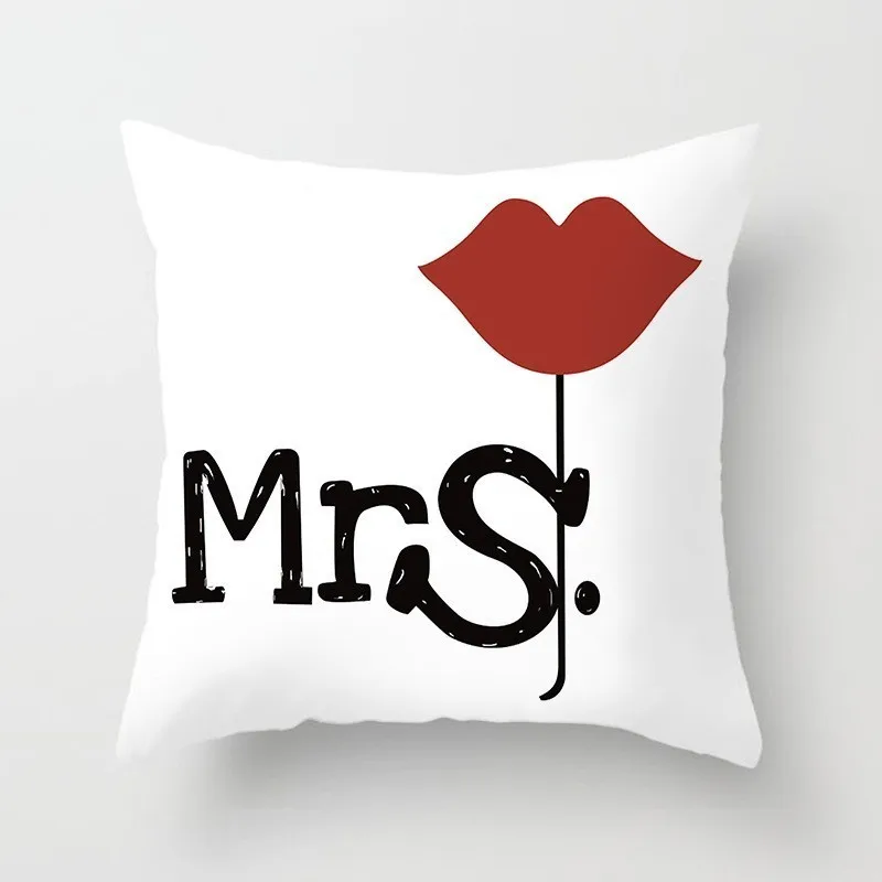 Love Mr Mrs сердце, подушка для двоих, Полиэстеровая квадратная наволочка, свадебное украшение, домашний декор, наволочка 45*45 см, 40824 - Цвет: F