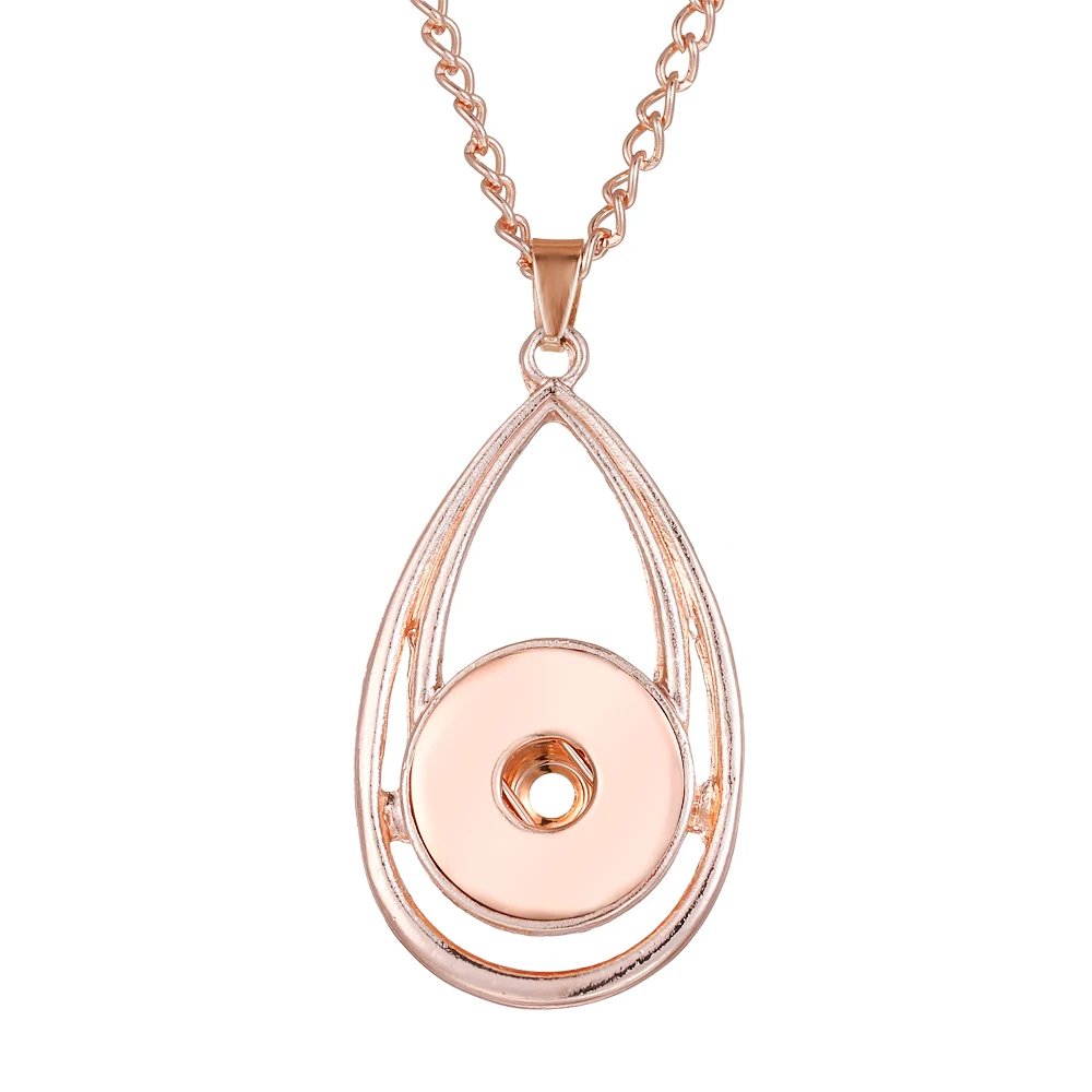 

2019 New Style Vintage Metal Alloy Long Chain Snap Necklace Rose Gold Pendant Necklace for Women Lady Snap Button Jewelry