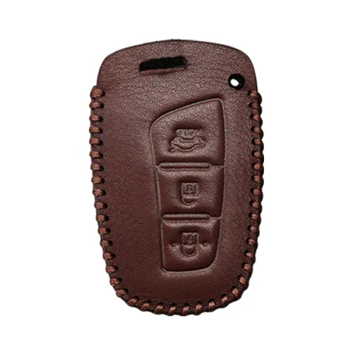 Чехол для автомобильного ключа из натуральной кожи с дистанционным управлением для hyundai, смарт-брелок IX45 Santa Fe Tucson, чехол для ключей для hyundai - Название цвета: Brown 3Button