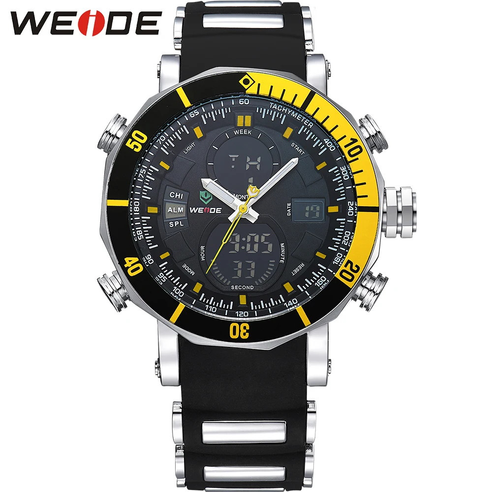 

WEIDE Black Strap Yellow Men's Sports Watch Quartz Digital Luxury Wristwatches Military Male Clock Relogio Masculino Drop Ship