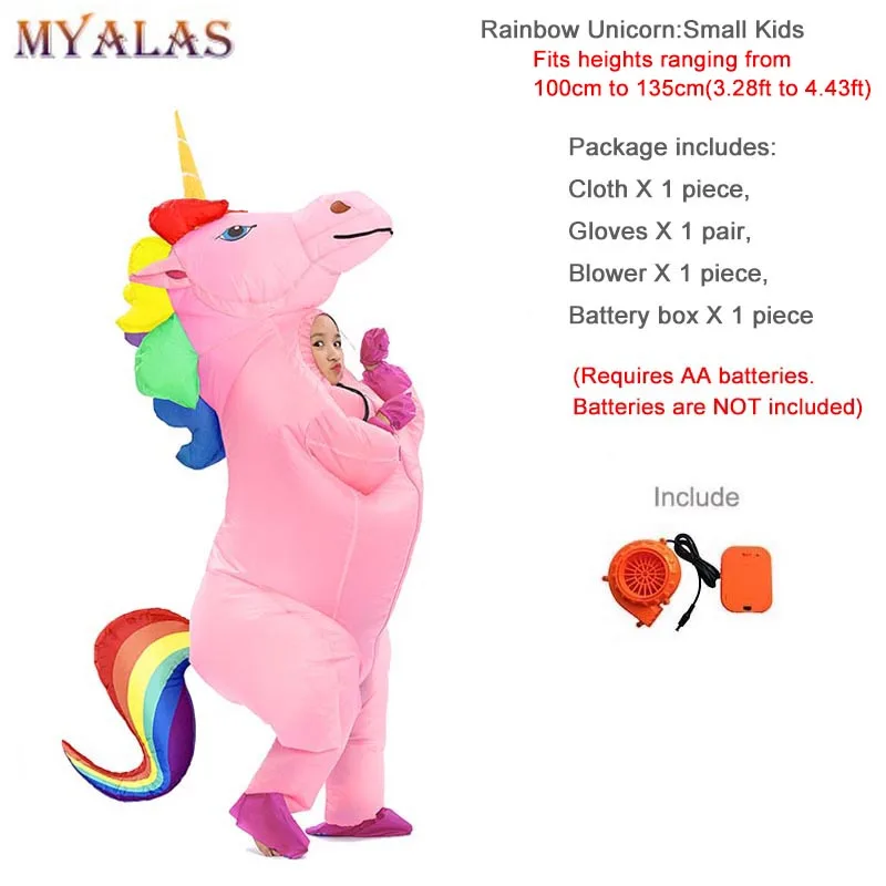 Надувной костюм единорога для взрослых Pegasus на Хэллоуин, вечерние костюмы для косплея для взрослых, карнавальные костюмы Calloween для женщин - Цвет: Small Kids Rainbow