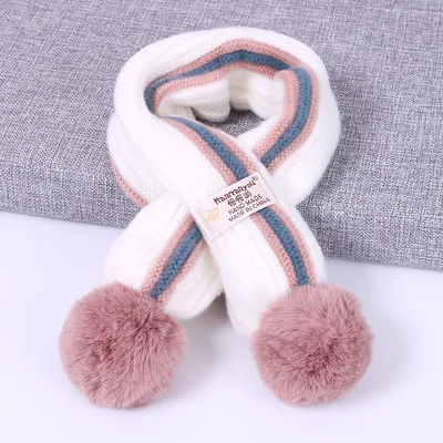 New Striped Hair Ball Children's Scarf Autumn And Winter Small l Wool Scarf Female Cashmere Children's Scarf 12 Colors GCG52 (8)