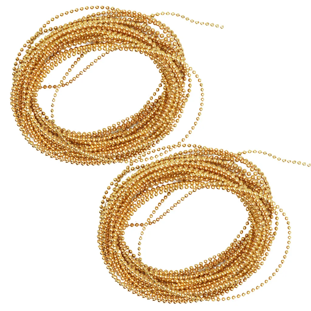 2Pcs 5M Christmas String Gold Bead Garland Spool Bouquet Party Wedding Decor