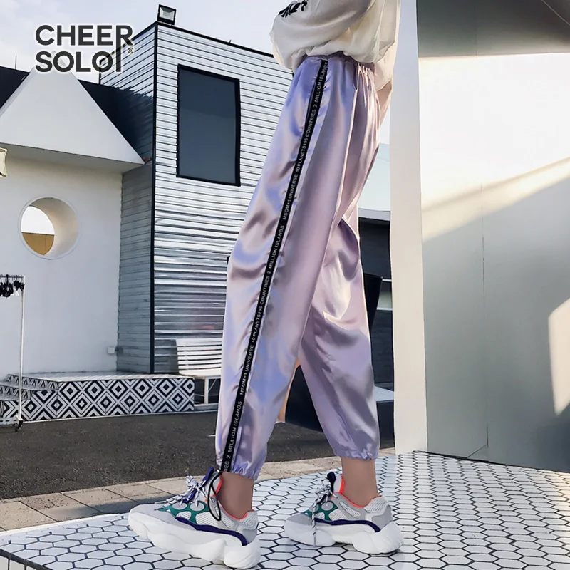 CheerSolo шикарные спортивные штаны полосатые блестящие с эластичной резинкой на
