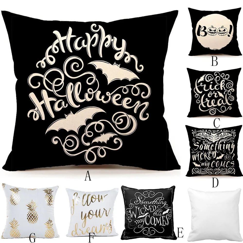 

Happy Halloween Gold foil Fashion Throw Pillow Cover Decorative Pillowcase Cotton Linen Throw Pillow Cover Party Home Decor
