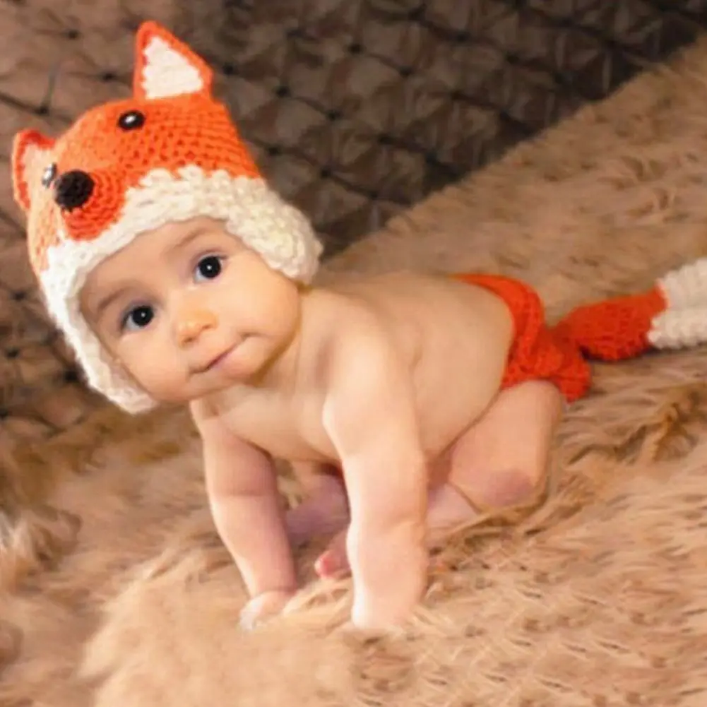 

Baby Photo Props Baby Girls Boys Knit Baby Outfits Costume Hat and Pants for 0-6 months baby(Fox)