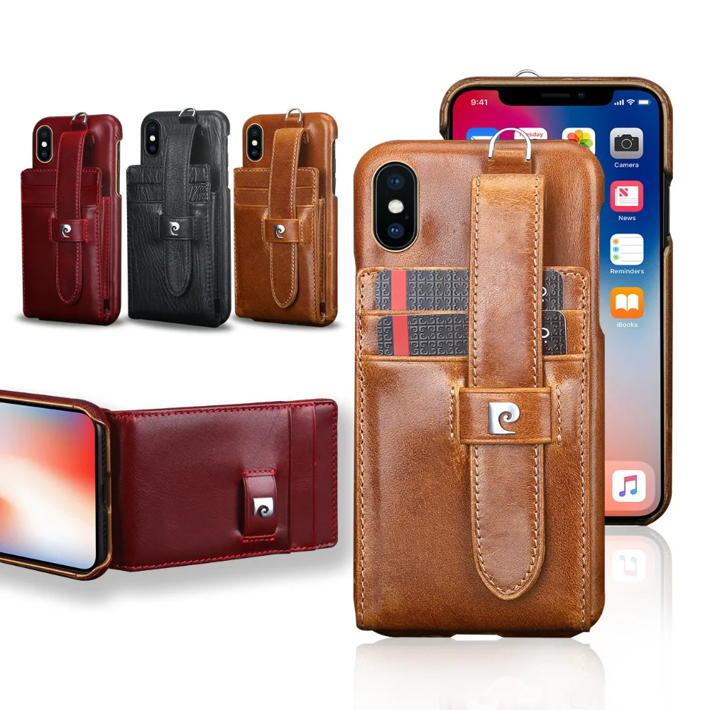 

Pierre Cardin Genuine Leather Credit Card Bag Pouch Wallet Hard Back Case Cover For Apple iPhone XS X Phone Case Free Shipping