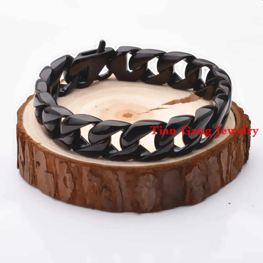 

Mens Chain Boys Cuban Curb Link Bracelet Fashion New Hot 316L Stainless Steel Bracelet Black Tone Wholesale Jewelry
