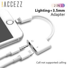 !ACCEZZ 2 in 1 Adapter For iPhone X 7 8 plus XS MAX Splitter 3.5mm Jack Earphone Aux Cable Listening Charging Connecter Adapters