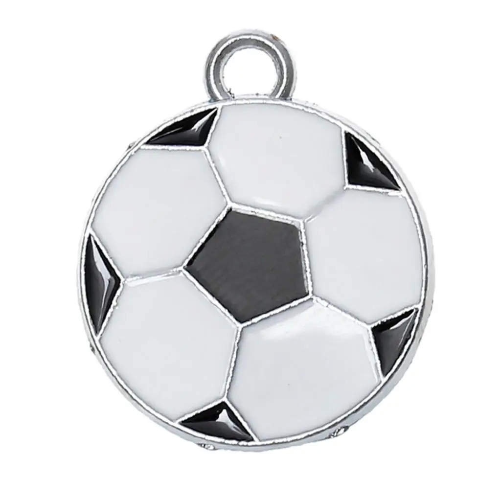

Zinc metal alloy Charm Pendants Football Silver Tone Enamel 24mm(1") x 19mm( 6/8"), 2 PCs new