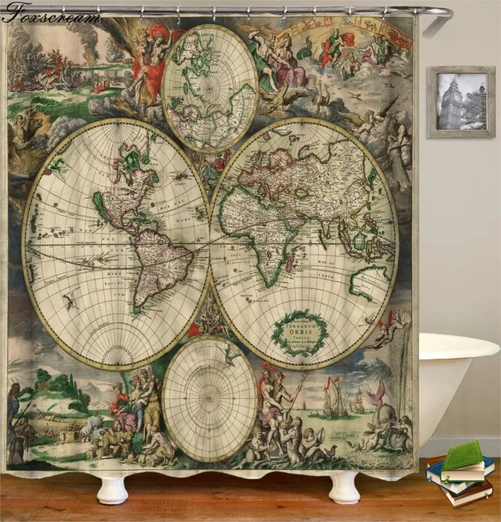 Карта мира, тканевые занавески для душа, водонепроницаемый занавес для ванной, занавески для дома, Занавески или коврики - Цвет: yl0582