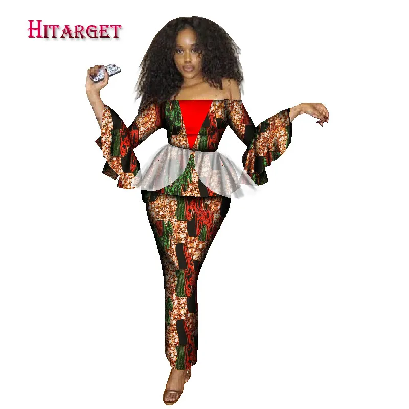 

2017 Fashion African Skirt Set Slash neck Sexy Top+ Long Skirt African Print Wax & Lace Fabrics Skirt Set Kanga Cloing WY1647
