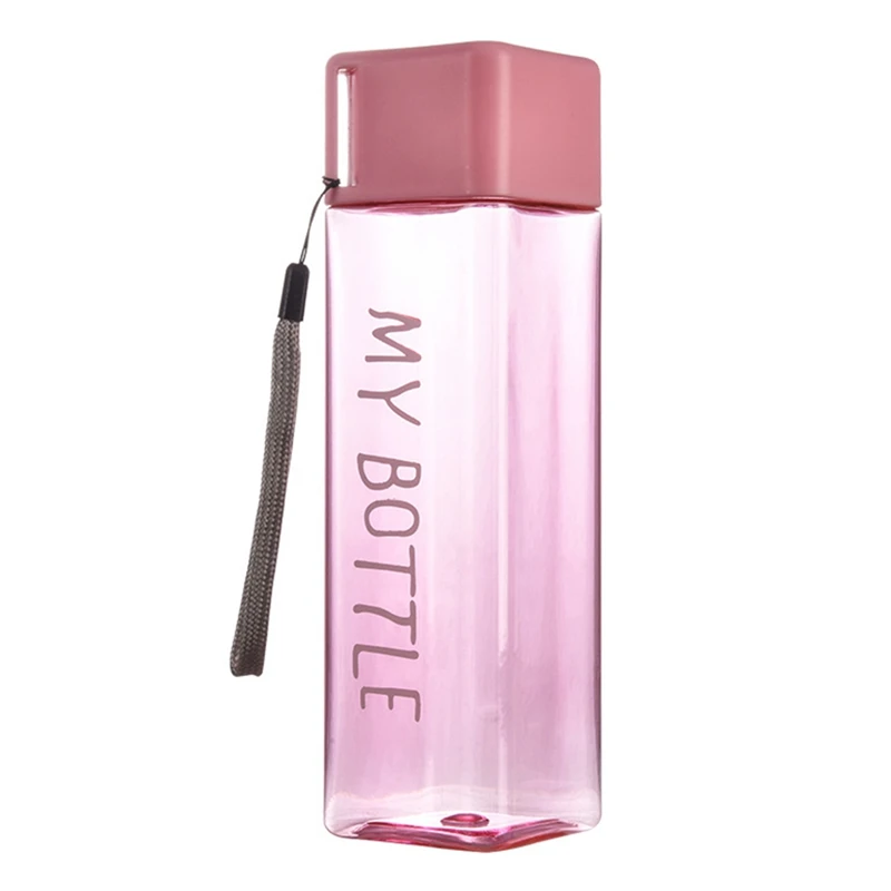 

Square Plastic My bottle 500ml for Water Bottles to drink with Rope Transparent or Frosted Sport Korean style Heat resistant