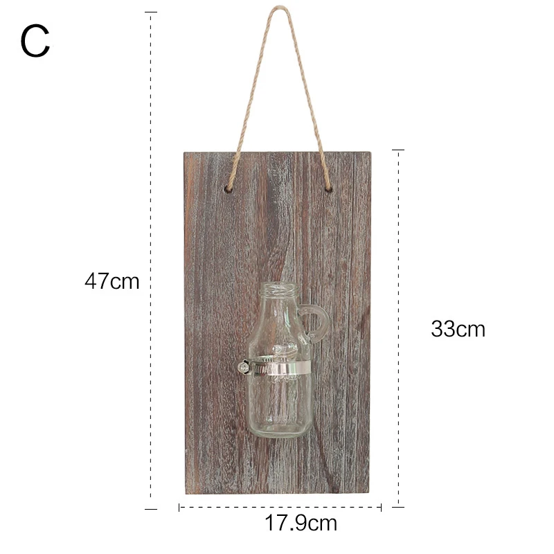 Деревянная гидропонная доска ваза настенная подвесная Бытовая украшение для гостиной настенная зеленая стеклянная бутылка Балконная подвесная ваза - Цвет: C