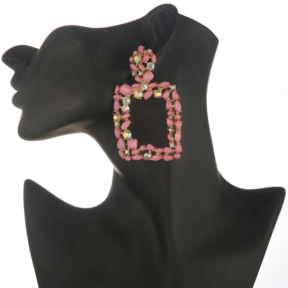 Розовые массивные серьги для женщин большие квадратные хрустальные большие серьги стразы серьги в форме капли Роскошные геометрические модные ювелирные изделия