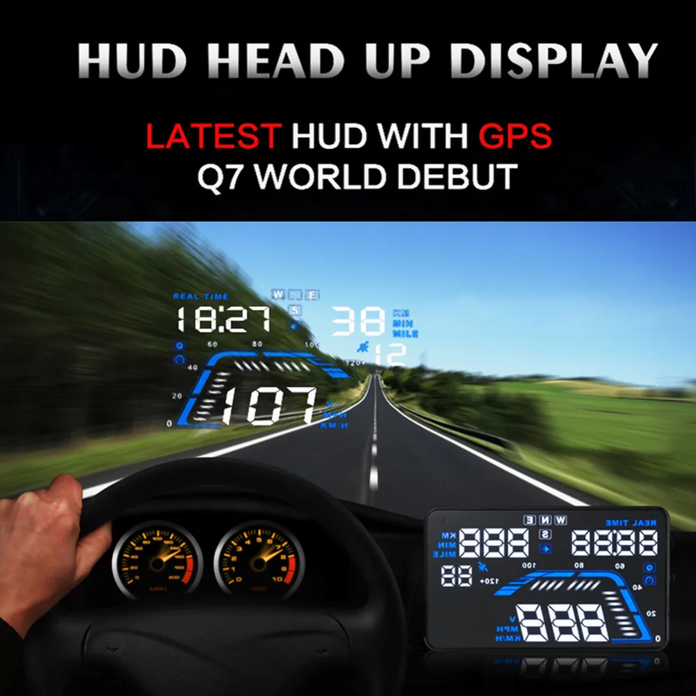 Overspeed Warning Q7 5.5" Universal Auto Car HUD GPS Head Up Display