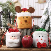 linen Drawstring kids candy bags Apple gift bags Santa claus bear snowman Xmas christams deocrations for home happy new year
