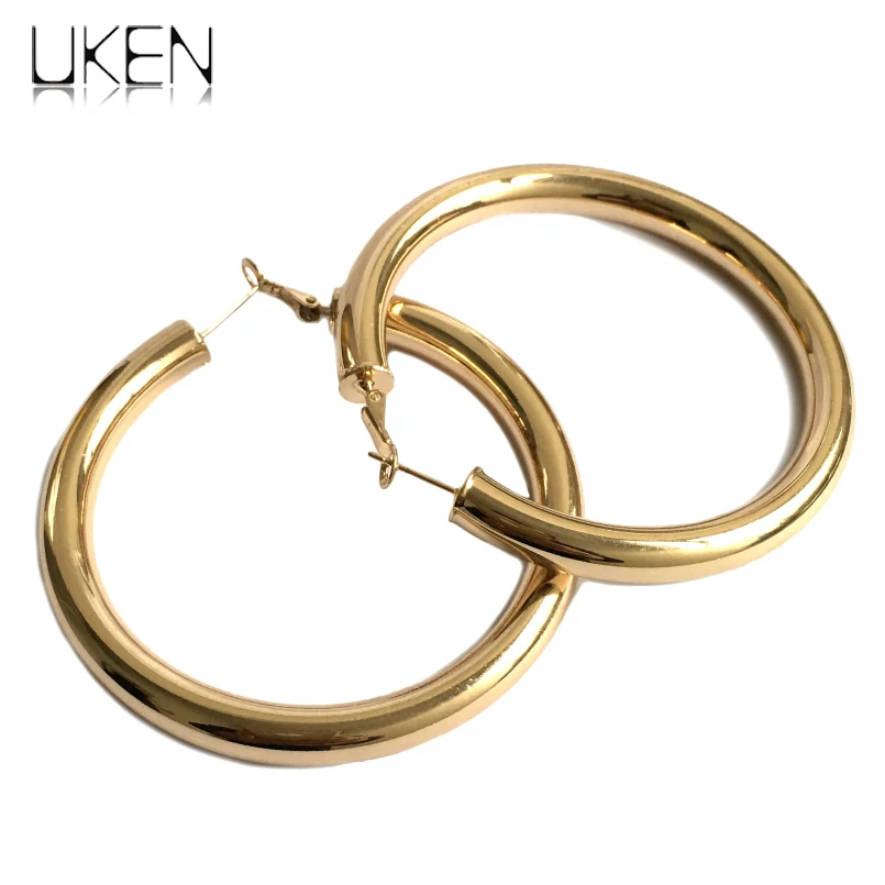 UKEN – boucles d'oreilles Punk pour femmes, créoles larges de 70mm de diamètre, accessoires de bijouterie épais, 2023