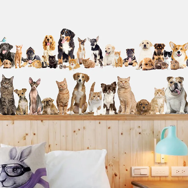 Собаки кошки наклейки на плинтус и стены ПВХ художественные наклейки на стены клейкие художественные обои животные вечерние Декор для дома DIY Съемные Наклейки