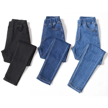 

Women's large size casual high waist jeans 2019New summer autumn pants Slim stretch cotton jeans ladies blue black 4xl 5xl 6xl