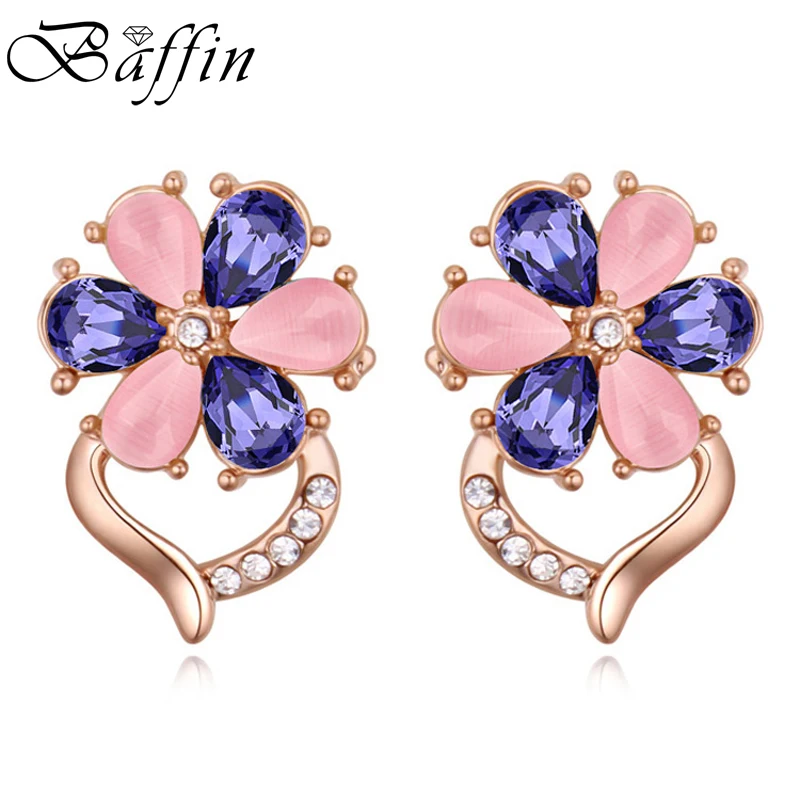 

BAFFIN Rose Gold Color Flower Shaped Stud Earrings With Crystals From Swarovski Jewelry Opal Piercing Earring For Women 2018