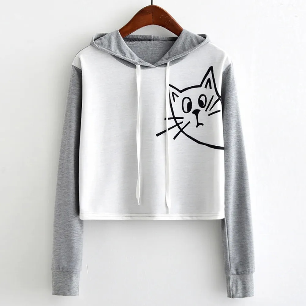 Telotuny Autunm hot Cat hoodies women cartoon print sweatshirt women hoodies womens cotton short sleeves moleton feminino AG 07